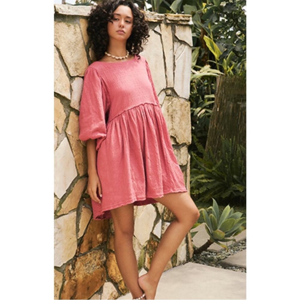 BOGO! Free People Beach Get Obsessed Babydoll Mini Dress Salmon Pink Small